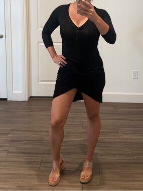 bebe Black V-Neck Mini Dress with Wrap Hem